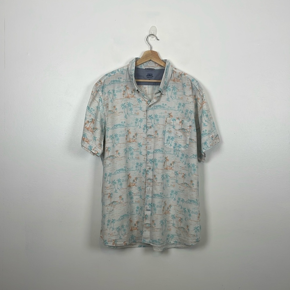 IZOD Saltwater Mens XXL Short Sleeve Palm Tree Print Button Down 1 Pocket Shirt